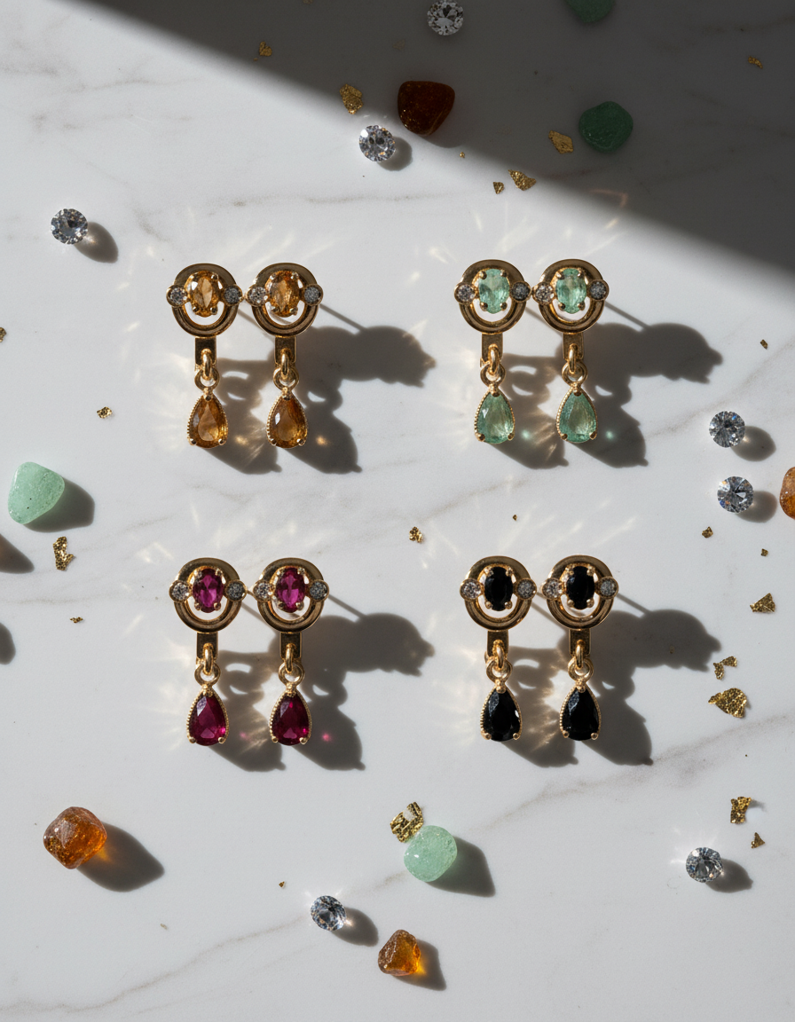 Multi-Color Drop Earrings Gold Tone Crystal