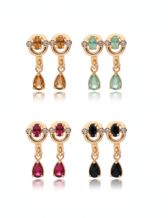 Multi-Color Drop Earrings Gold Tone Crystal