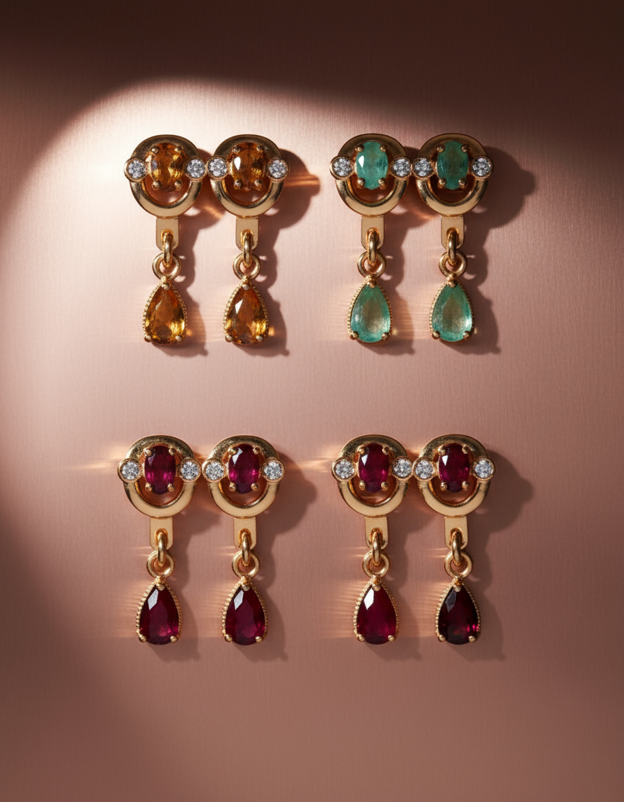 Multi-Color Drop Earrings Gold Tone Crystal