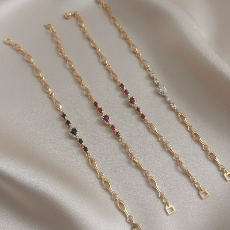 Luxury Gold Chain Bracelet with Gemstones - Delicate Bridal Jewelry