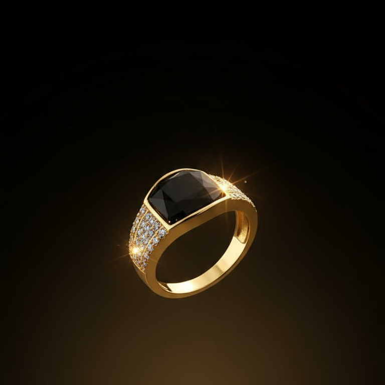 Opulent Black Ring - Gold-Plated with Crystal & Pearl Accents