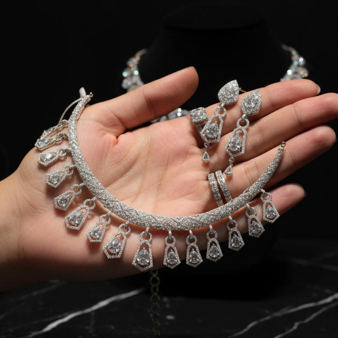 1 Carat Bridal Jewelry Set - Necklace, Rings & Bracelet | Premium Silver