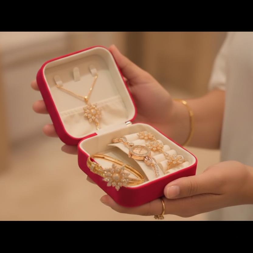 Premium Gift Jewelry Set with Real Watch - 6 Piece Bridal Collection