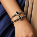 Stainless Steel Black Stone Bangle Pair -