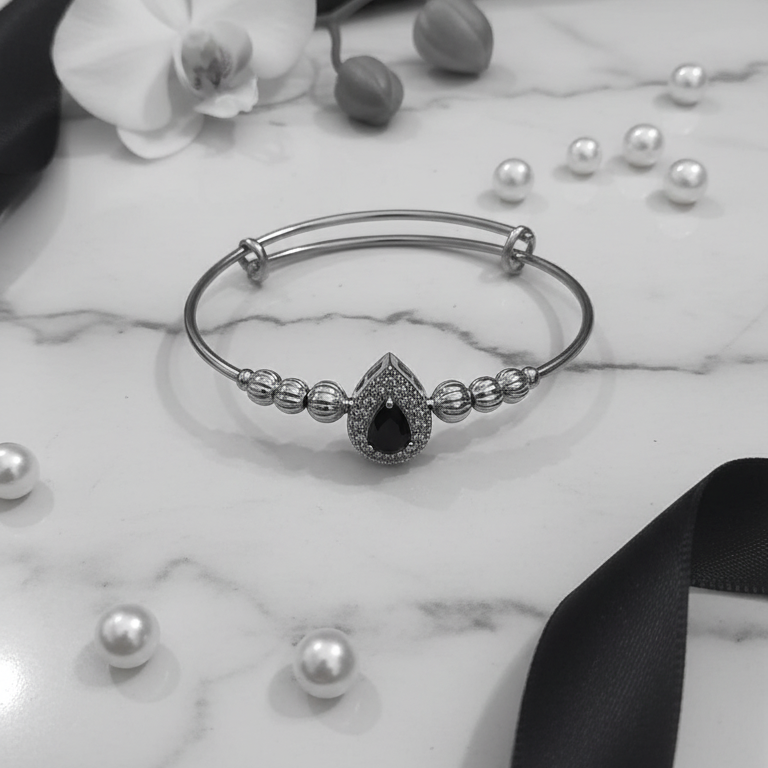 Stainless Steel Black Stone Bangle Pair -