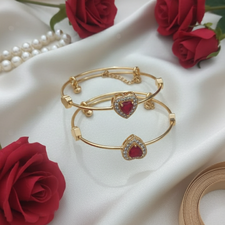 Gold Stainless Steel Light Blue Stone Bangle Pair
