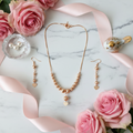 Rose Gold Necklace and Earring Set with Textured Beads & Heart Charms