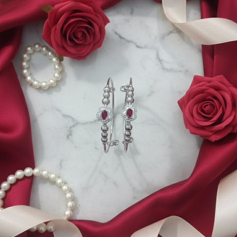 Stainless Steel Red Stone Bangle Set