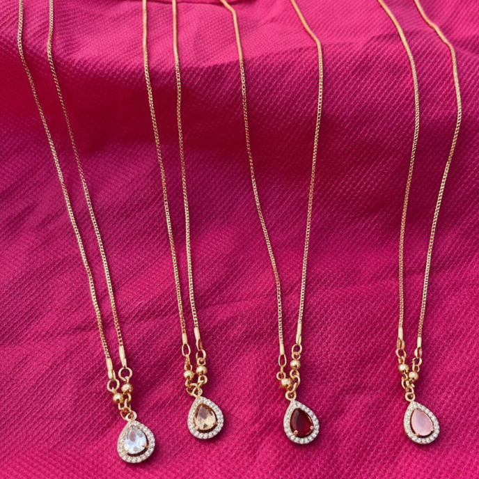 Gold Teardrop Crystal Pendant Necklace - Delicate Chain Necklace