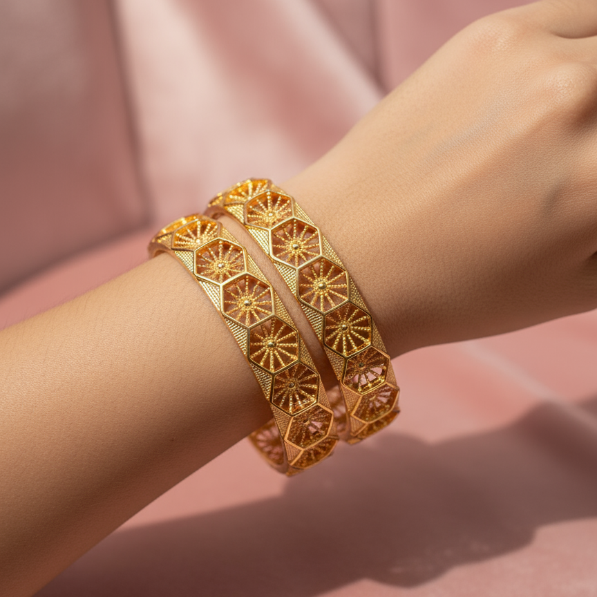 Geometric Gold Bangles Pair