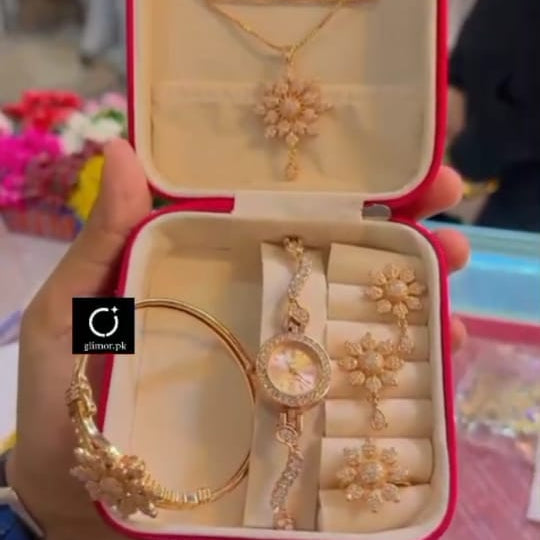 Premium Gift Jewelry Set with Real Watch - 6 Piece Bridal Collection