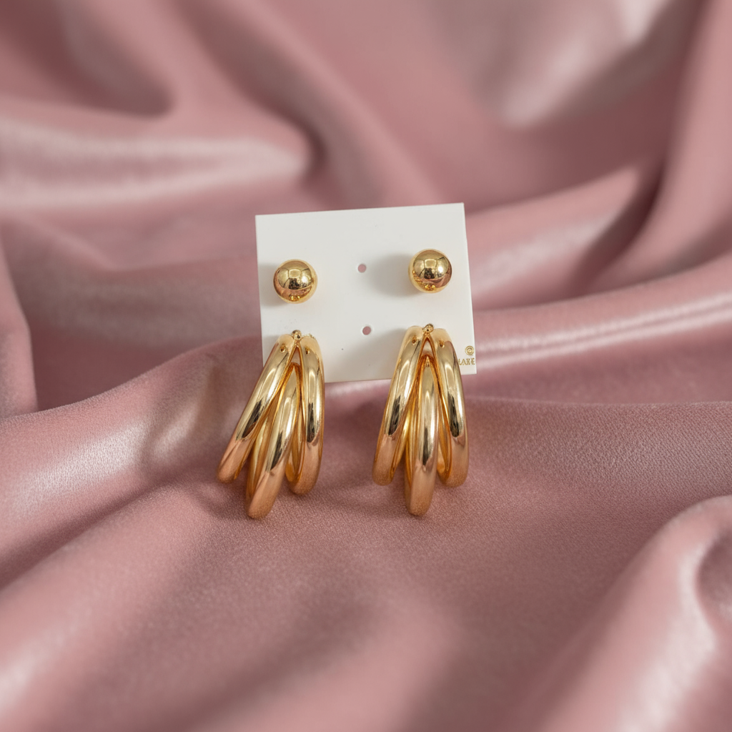 Gold Plated Earring Set - Triple Hoop & Ball Stud Combo |