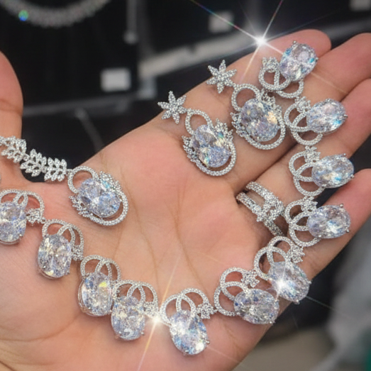 1 Carat Bridal Jewelry Set - Necklace, Rings & Bracelet | Premium Silver