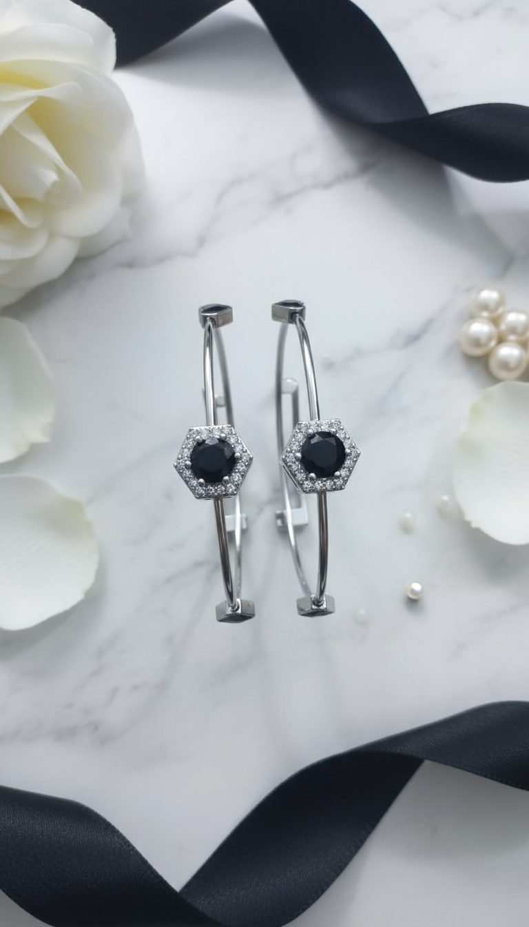Stainless Steel Black Stone Bangle Pair -