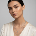 Layered Silver Necklace with Horseshoe Charm - 3 Layer Chain Necklace for Women