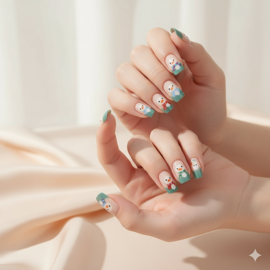 Snowman Press-On Nails - Cute Winter Holiday Nail Art Set