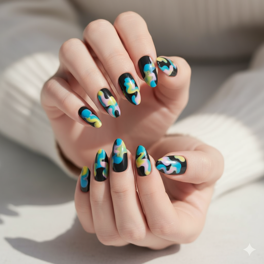 Abstract Art Press-On Nails - 24 Pieces Colorful Modern Design
