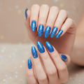 Blue Glitter Press-On Nails - Holographic Sparkle Nail Art Set