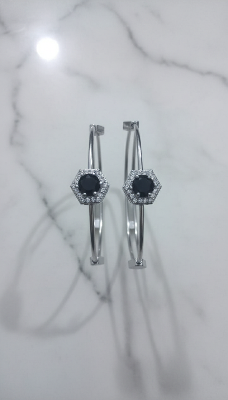 Stainless Steel Black Stone Bangle Pair -