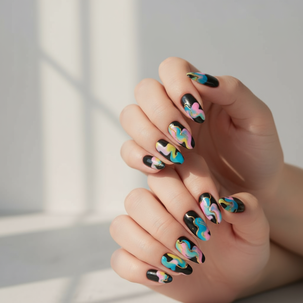 Abstract Art Press-On Nails - 24 Pieces Colorful Modern Design