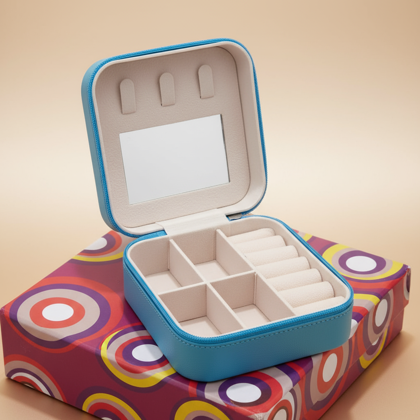 Premium Travel Jewelry Organizer Box - Compact Storage Case with Mirror