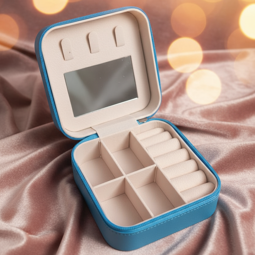 Premium Travel Jewelry Organizer Box - Compact Storage Case with Mirror