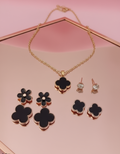 Black Clover Jewelry Set - Gold Chain Necklace with Quatrefoil Pendant & 8 Stud Earrings