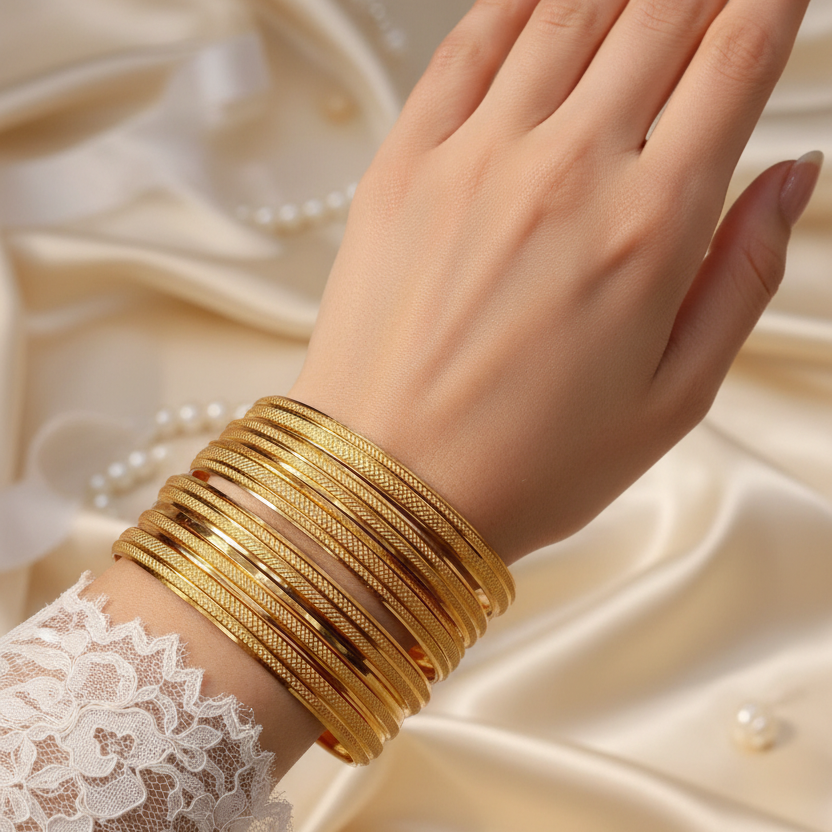 Premium Gold Bangles Set - Traditional Bridal Jewelry