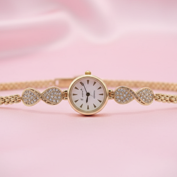 Delicate Gold Crystal Real Watch Bracelet