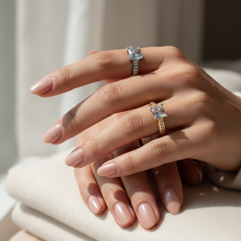 Princess Cut Crystal Ring - Elegant Square Stone Statement Ring
