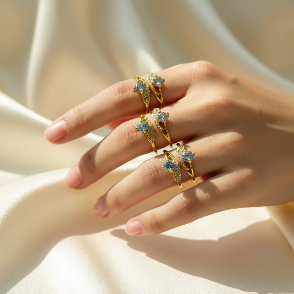 Elegant Gold White Topaz Ring - Rainbow Sparkle Statement Ring