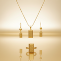 Gold Geometric Pendant Necklace with Earring & Ring Set