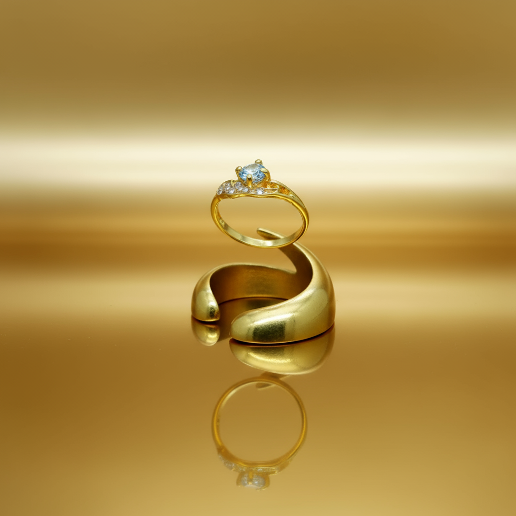 Elegant Gold White Topaz Ring - Rainbow Sparkle Statement Ring