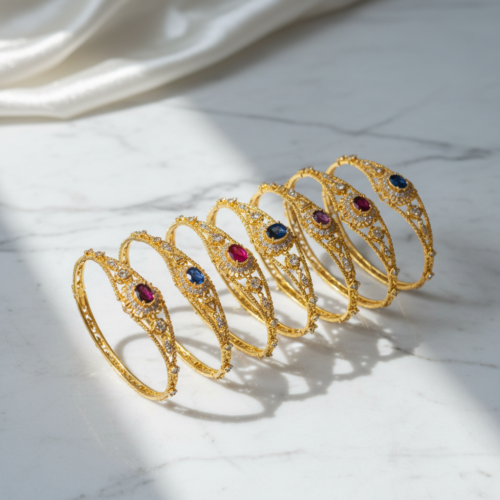 Gold Bracelets with Gemstones - Multicolor Stone Filigree Bracelet Collection