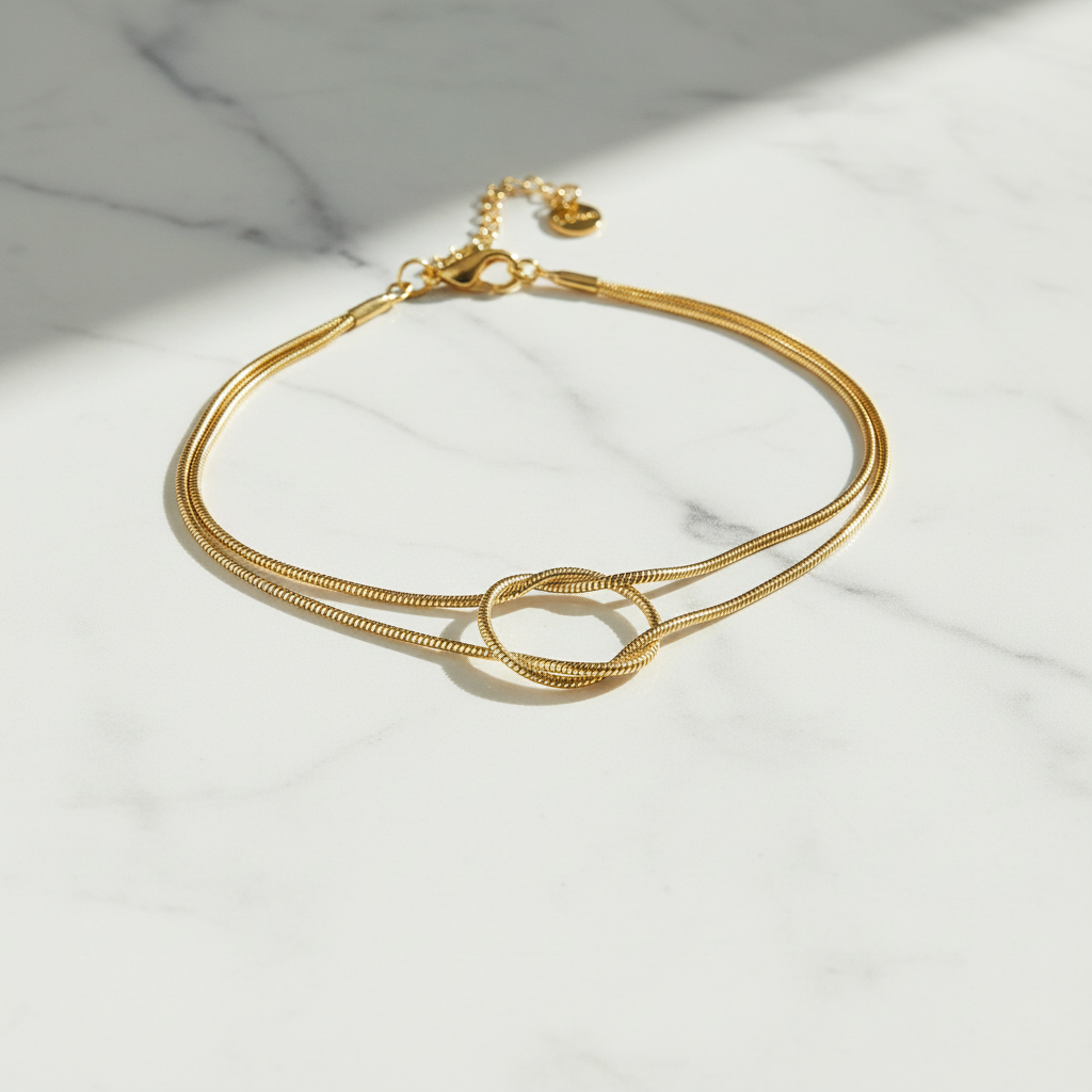 Gold Stainless Steel Circle Bracelet - Adjustable Chain Link Design
