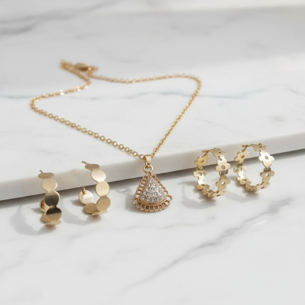 riangle Crystal Jewelry Set - Gold Necklace & Earrings