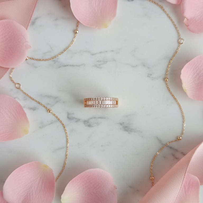 Rose Gold Crystal Pavé Ring - Double Row Sparkle Band
