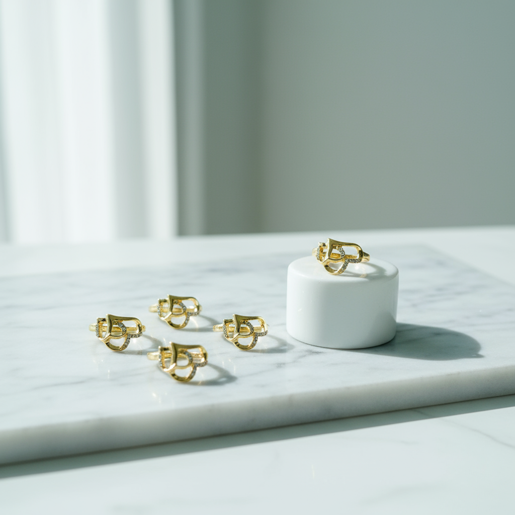 Gold Heart Ring with Crystal Accents - Romantic Statement Ring