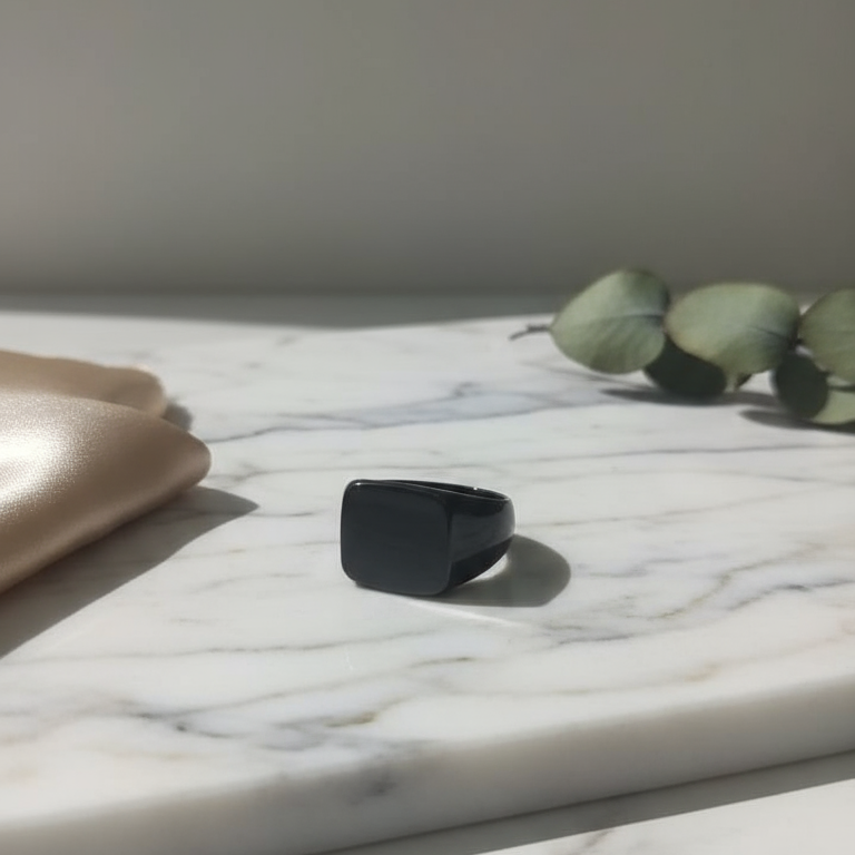 Black Marble Ring - Natural Stone Elegance Band