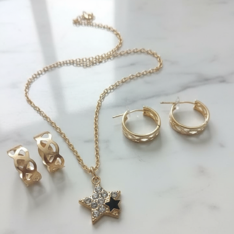 Star Jewelry Gift Set - Gold Necklace & Earrings