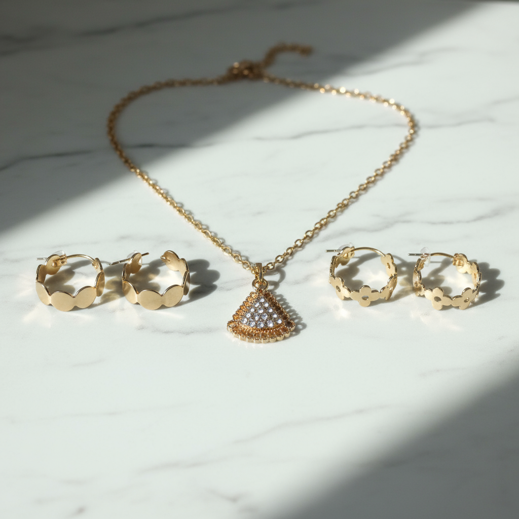 riangle Crystal Jewelry Set - Gold Necklace & Earrings