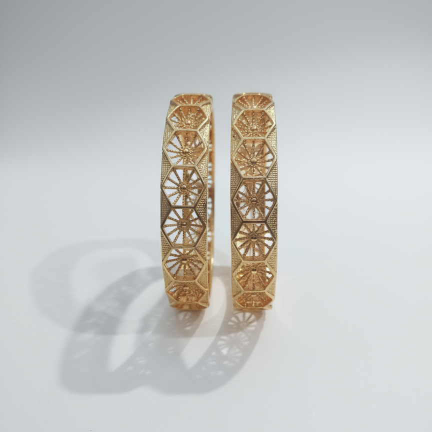 Geometric Gold Bangles Pair
