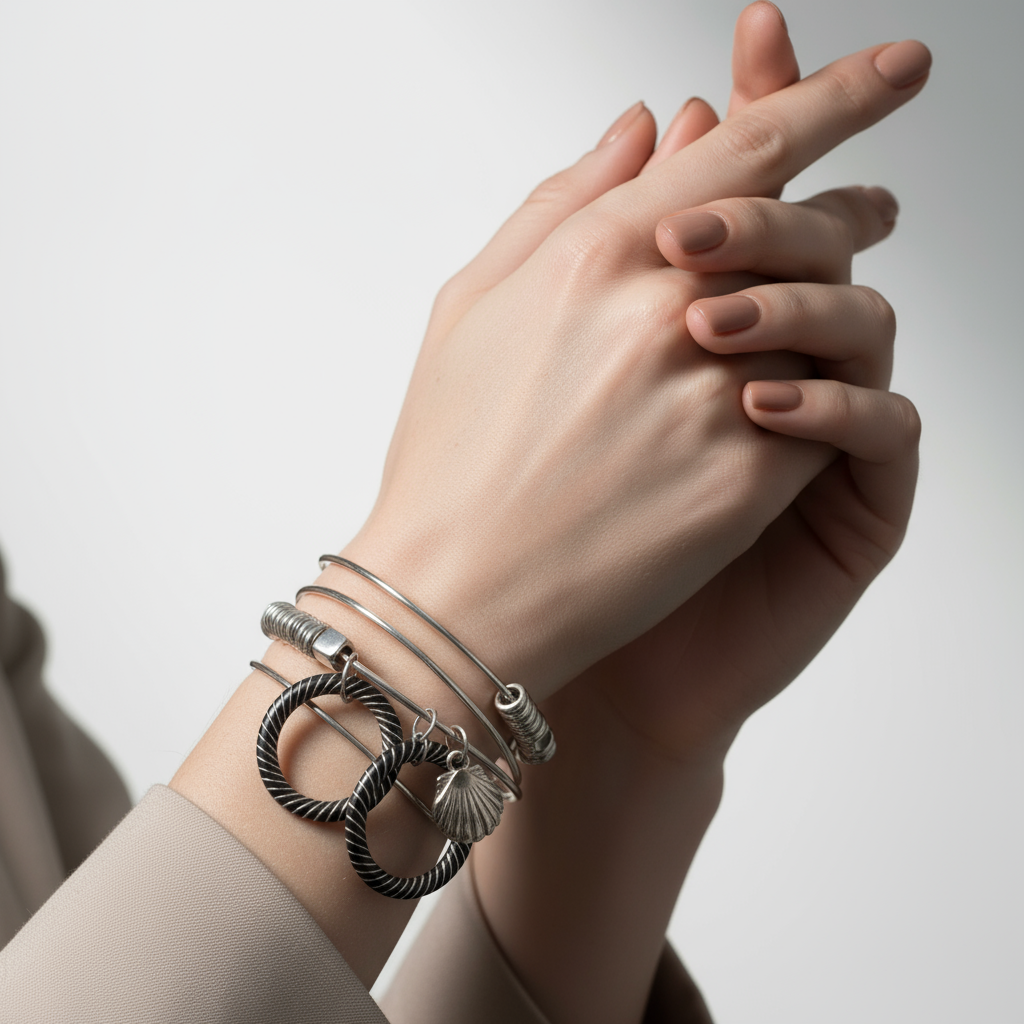 6pcs Stackable Bangle Bracelets with Charms