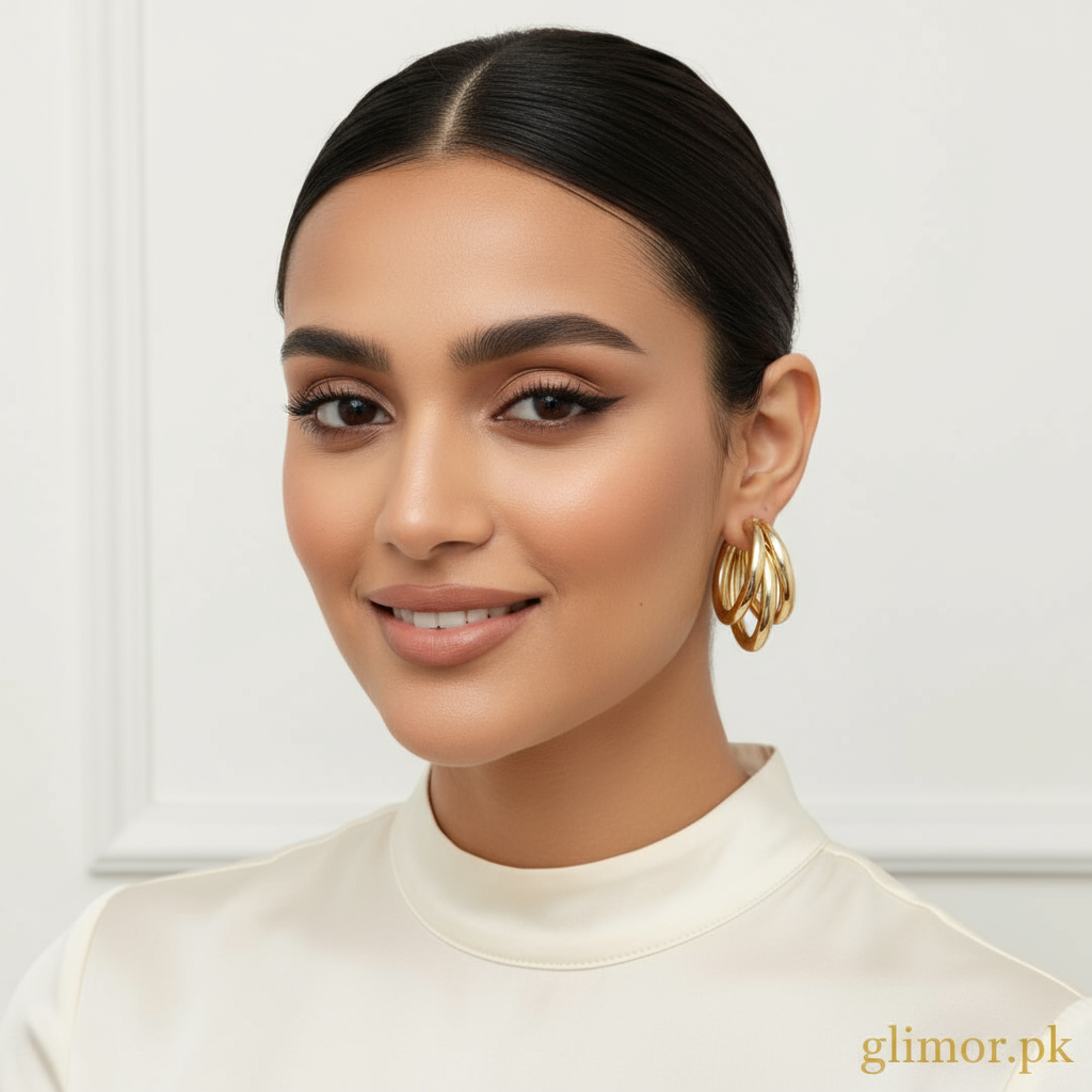 Gold Plated Earring Set - Triple Hoop & Ball Stud Combo |