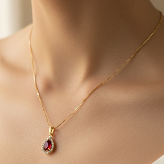Gold Teardrop Crystal Pendant Necklace - Delicate Chain Necklace
