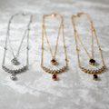 Double-Layer Crystal Crescent Necklace with Teardrop Pendant