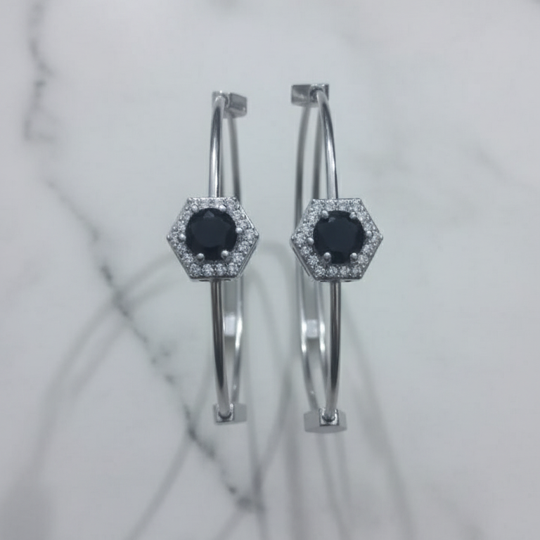 Stainless Steel Black Stone Bangle Pair -