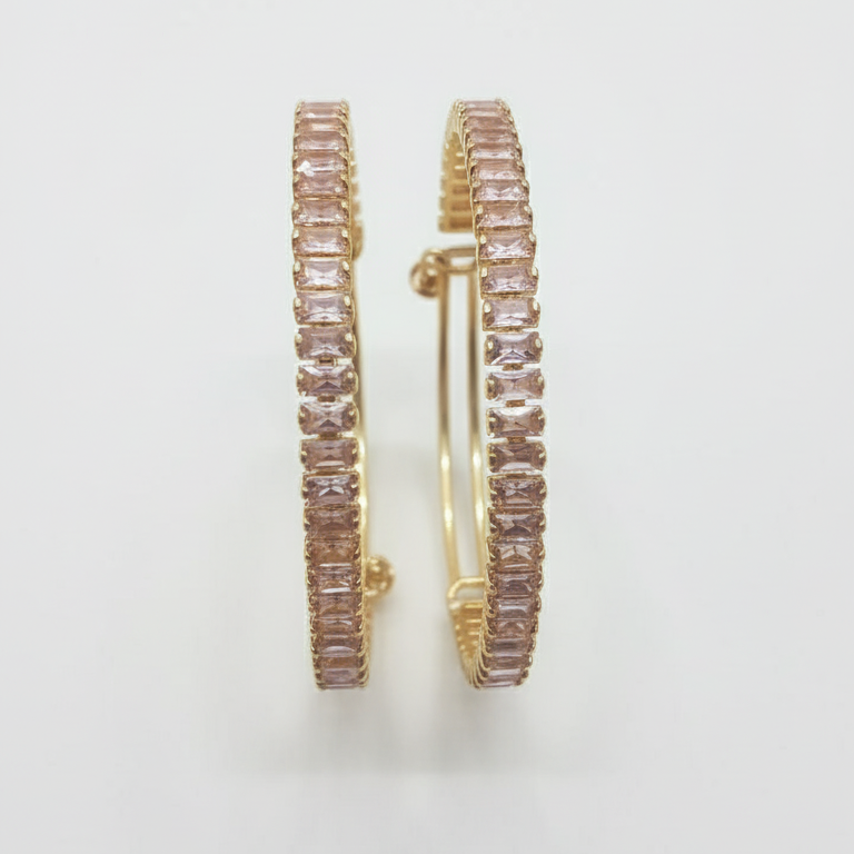 Stainless Steel Crystal Bangle Set - White Stone Embellished Bangles