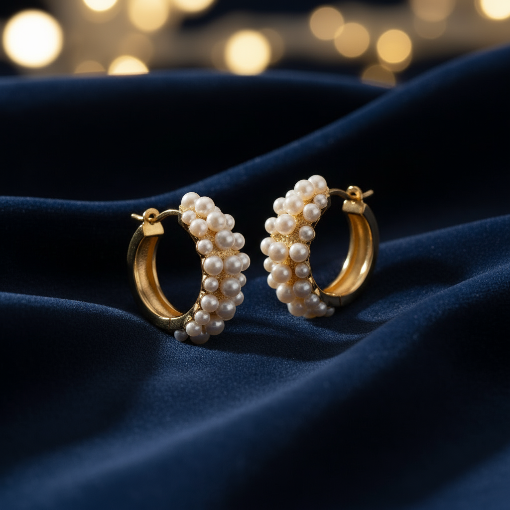 Gold Plated Pearl Hoop Earrings