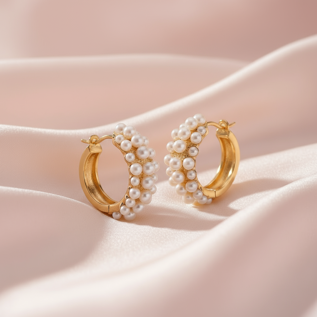 Gold Plated Pearl Hoop Earrings